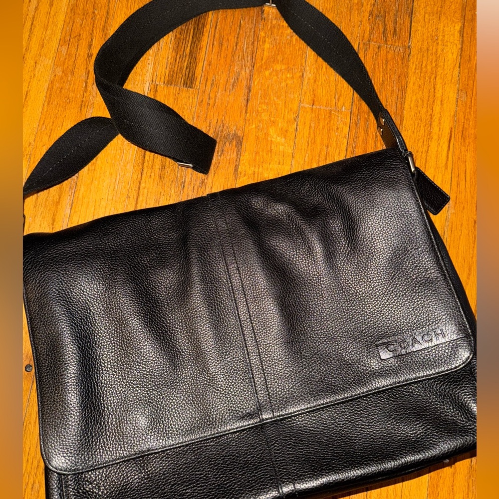 Coach Black Pebbled Leather Messenger Bag
